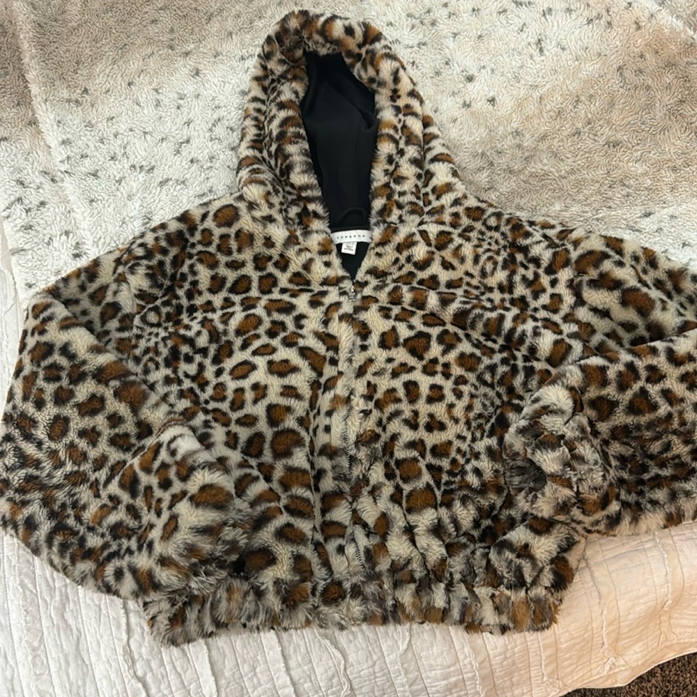 Top shop leopard faux fur coat